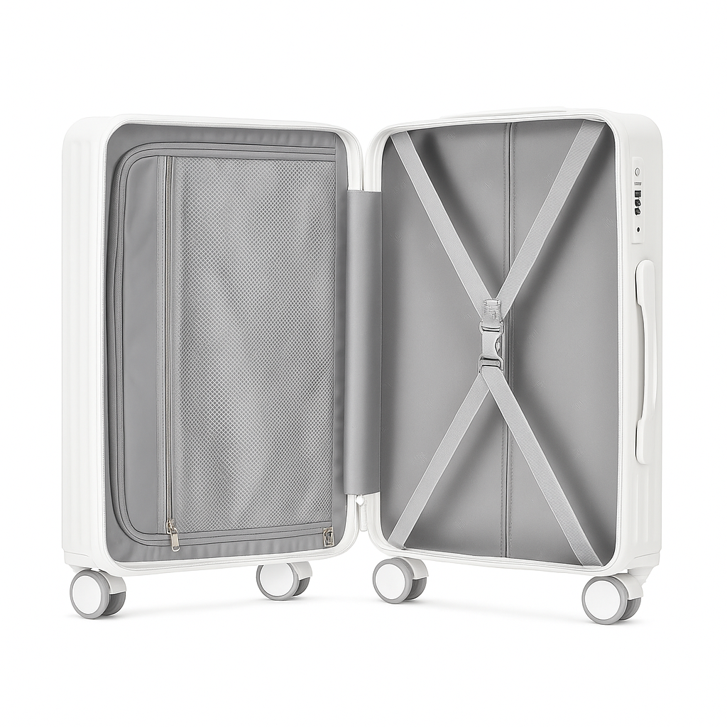 White Lightweight Carry On Luggage - Hard Case Cabin Suitcase | AeroRidge | 55 cm