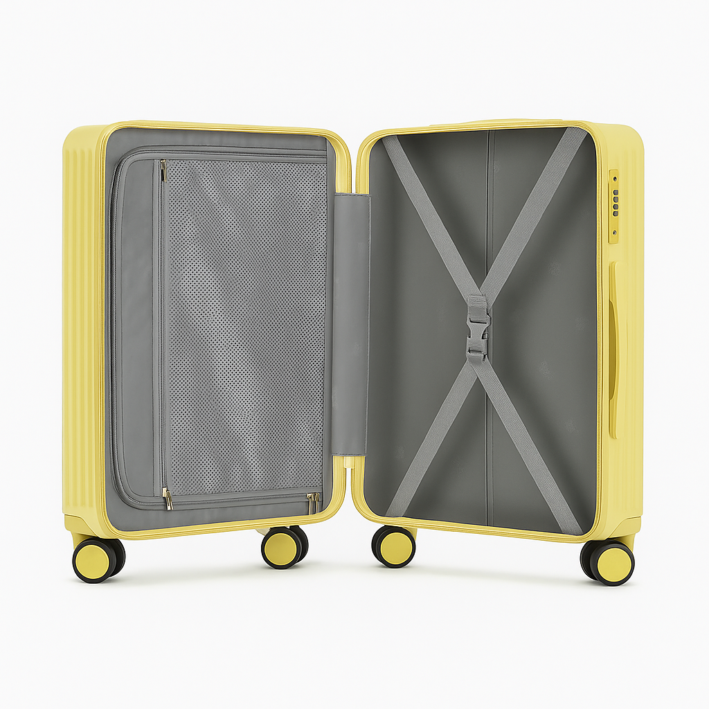 Medium Check In Luggage & Lightweight Hard Shell Suitcase - Yellow | AeroRidge | 67 cm
