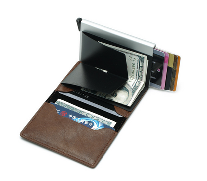 Slim Smart Slide Leather Wallet AirTag Compatible RFID Blocking