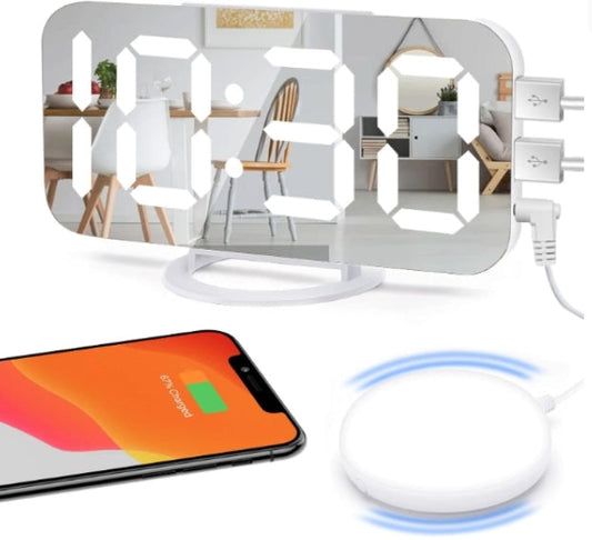 Loud Digital Alarm Clock with Bed Shaker,2 USB Charger, Adjustable LED Light