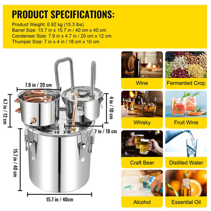 Alcohol Distiller 50L - Dual Condenser Alcohol & Water Distiller Kit