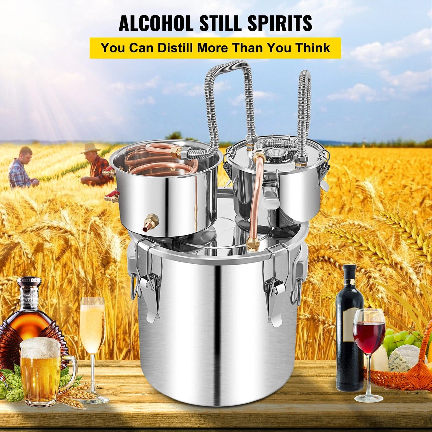 Alcohol Distiller 50L - Dual Condenser Alcohol & Water Distiller Kit