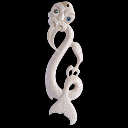 Large Taniwha , handcrafted bone pendant 140mm Long (5.5")