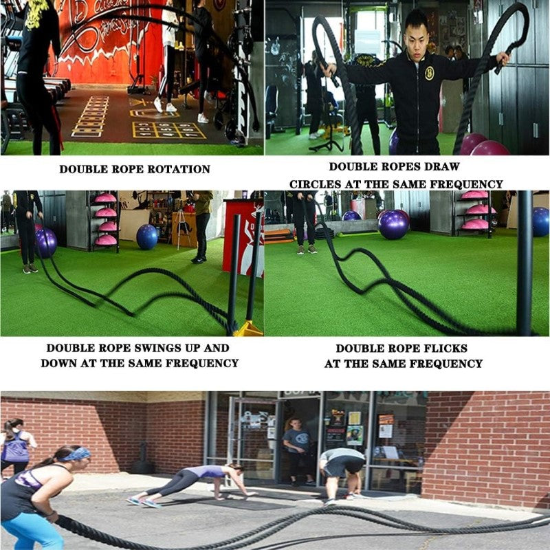 Battle rope with shrink handles