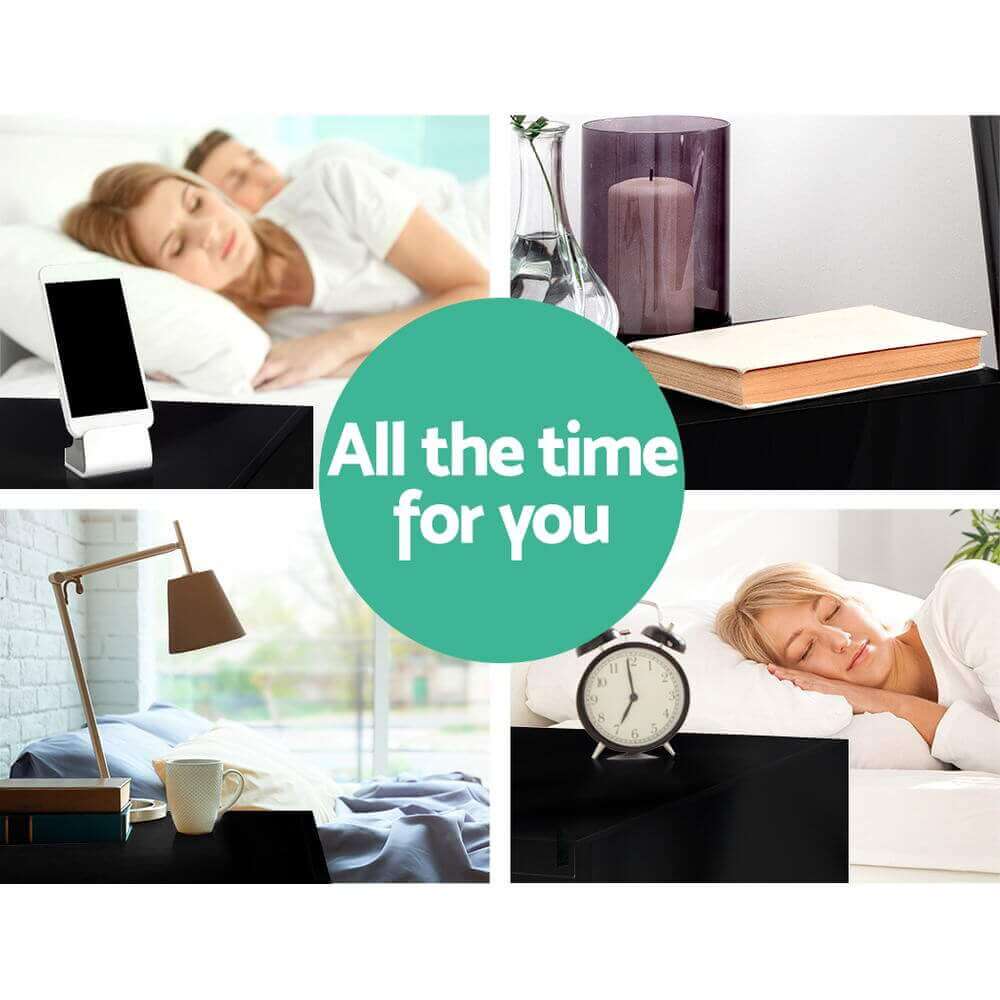 Bedside Table 2 Drawers RGB LED Side Nightstand High Gloss Cabinet - The Shopsite