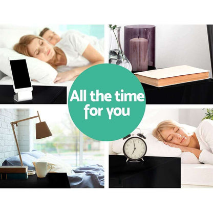 Bedside Table 2 Drawers RGB LED Side Nightstand High Gloss Cabinet - The Shopsite