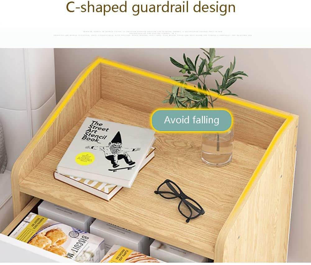 Bedside Table 2 Drawer – Modern Minimalist Nightstand with Open Shelf Wood Finish