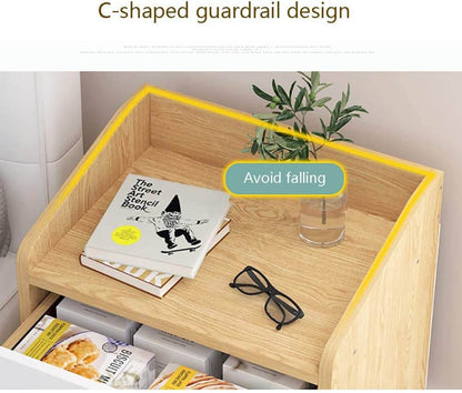 Bedside Table 2 Drawer – Modern Minimalist Nightstand with Open Shelf Wood Finish