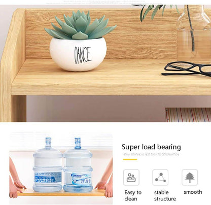 Bedside Table 2 Drawer – Modern Minimalist Nightstand with Open Shelf Wood Finish