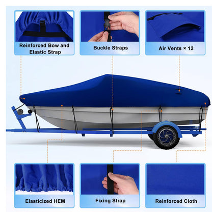 Boat Cover Heavy Duty – 210D Blue Trailerable Boat Cover for 16–18ft V-Hull