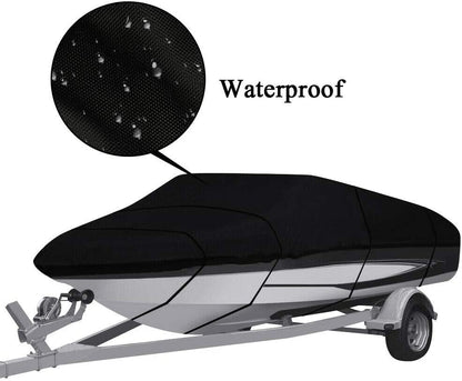 Boat Cover Heavy Duty – 600D Black Trailerable Boat Cover for 16–18ft V-Hull