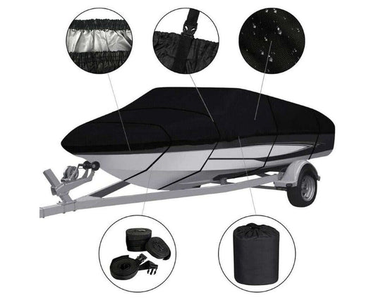 Boat Cover Heavy Duty – 600D Black Trailerable Boat Cover for 16–18ft V-Hull