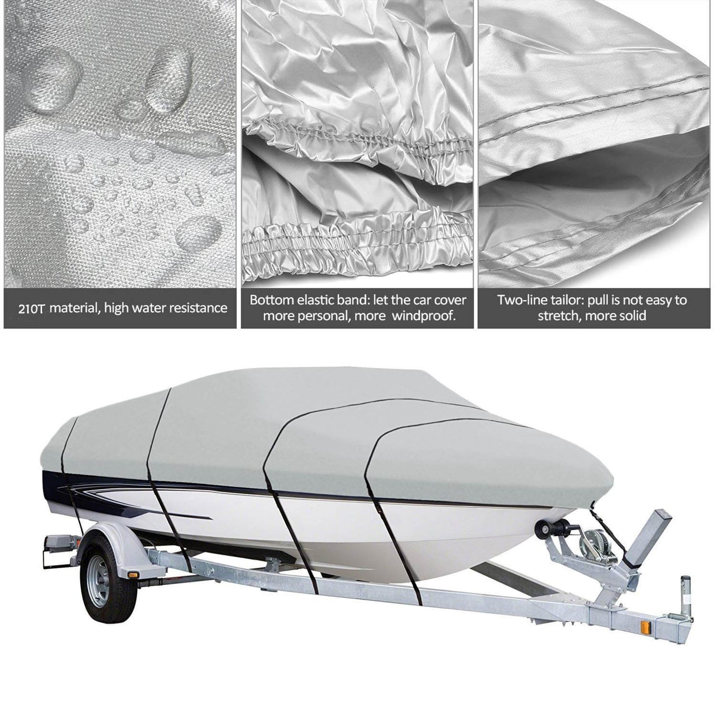 Boat Cover Heavy Duty – 600D Trailerable Boat Cover Silver 16–18ft V-Hull