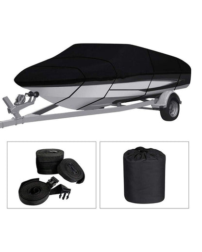Boat Cover Heavy Duty – 210D Black Trailerable Boat Cover for 16–18ft V-Hull