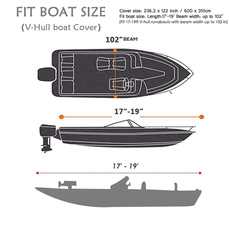 Boat Cover Heavy Duty – 210D Silver Trailerable Boat Cover for 16–18ft V-Hull