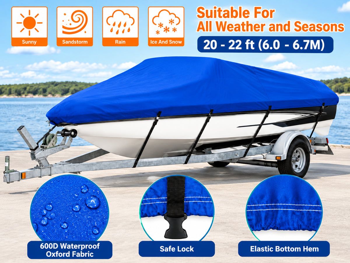 Boat Cover Heavy Duty 600D Waterproof UV Resistant 20 to 22FT