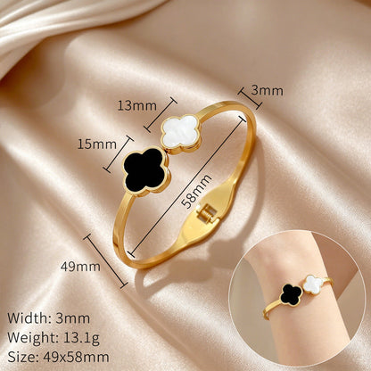Midnight & Pearl Clover Gold Bangle Bracelet
