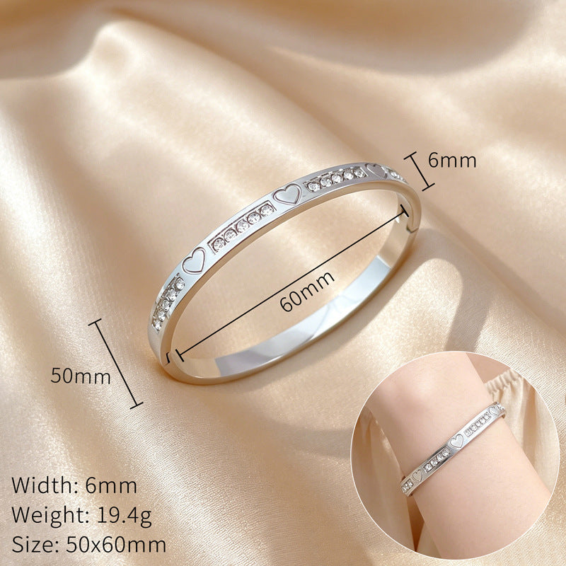 Silver Heart Crystal Bangle Bracelet