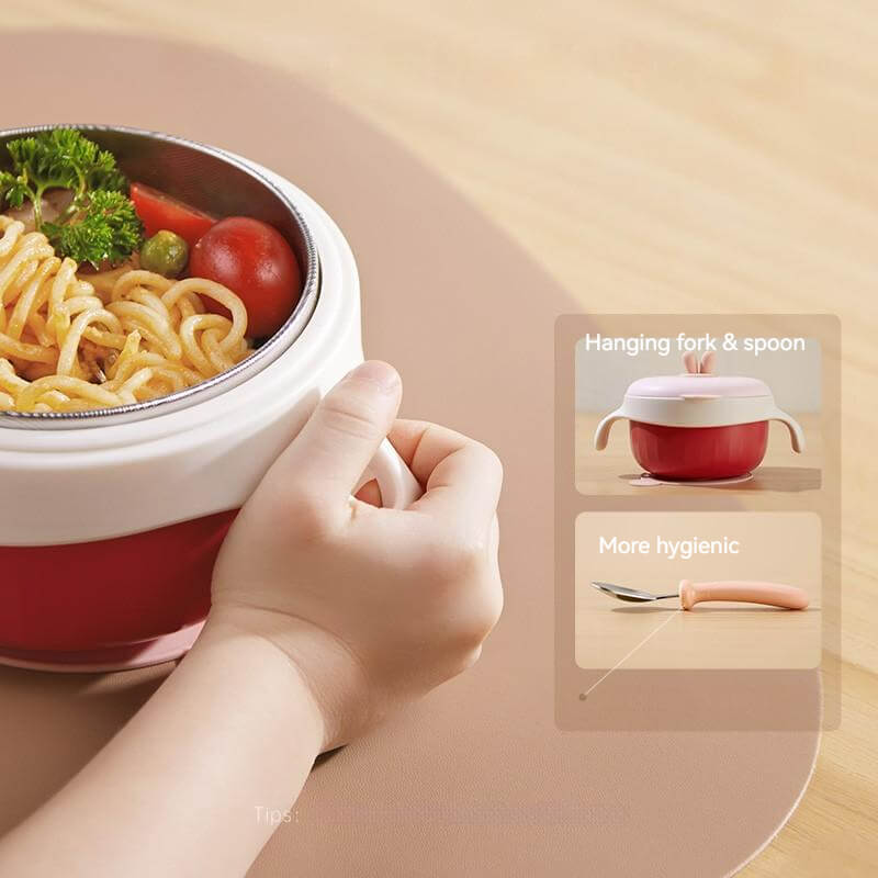 Baby Toddler Thermal Stainless Steel Suction Plate /Bowl 8 Pieces Set-Red