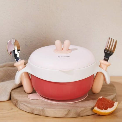 Baby Toddler Thermal Stainless Steel Suction Plate /Bowl 8 Pieces Set-Red