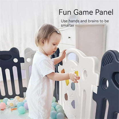 Baby Playpen 14+2 Panels (Little Bear & Bee)-Blue / White