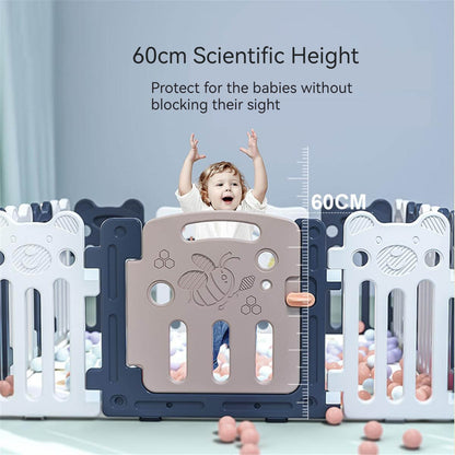 Baby Playpen 16+2 Panels (Little Bear & Bee)-Blue / White