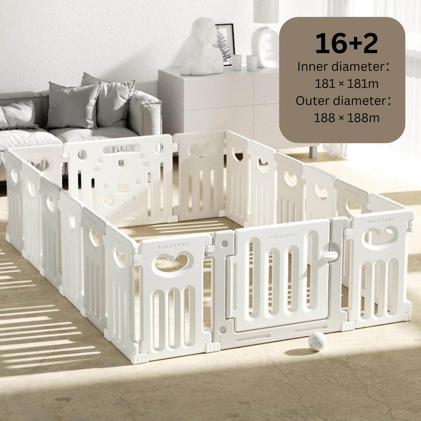 Baby Playpen 16+2 Panels (Love Heart)-Grey and White
