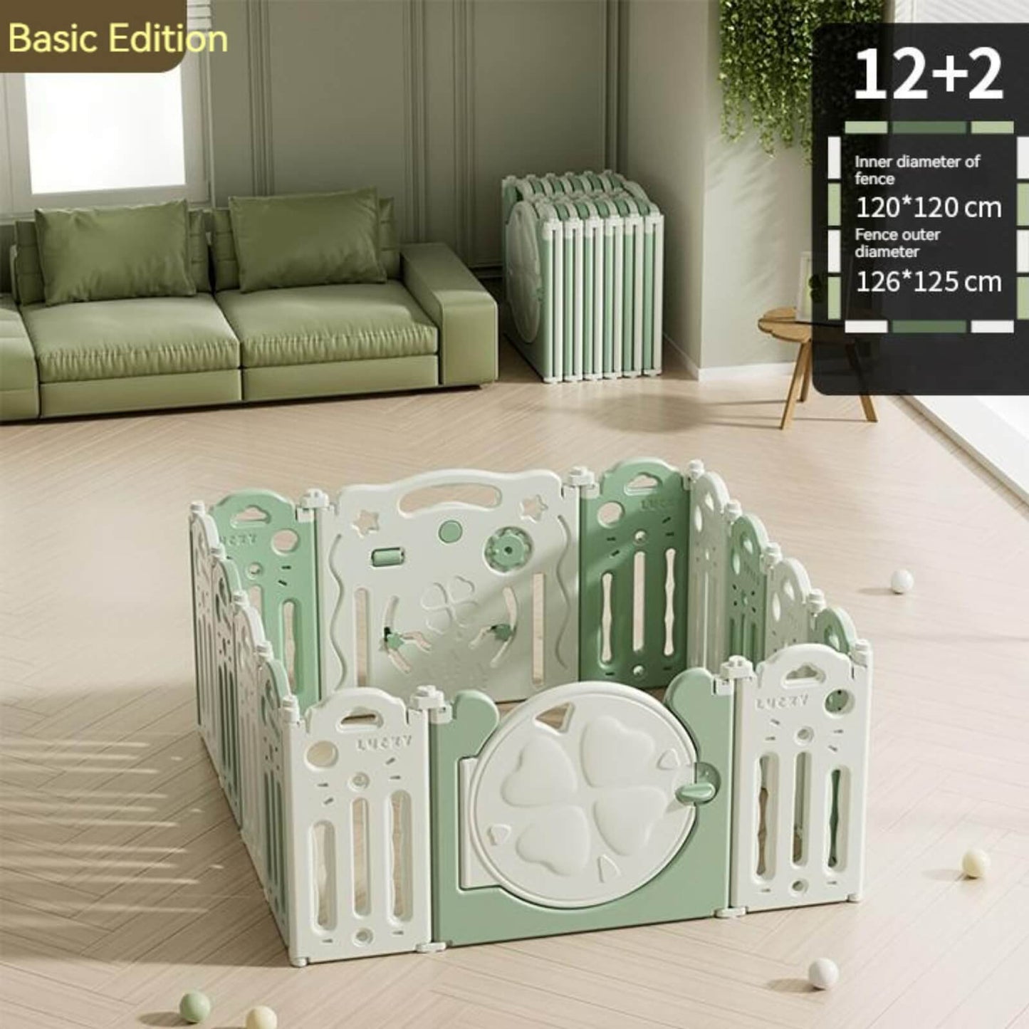 Baby Playpen-Four Leaf Clover in Green (12+2 To 18+2）