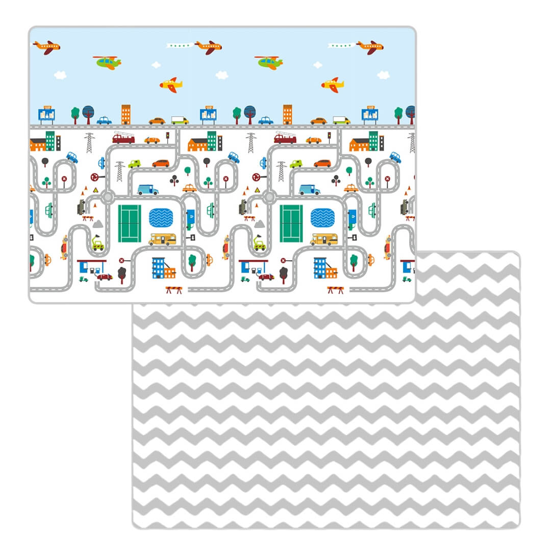 180x150x1 cm Foldable Baby Playmat with Carry Bag - City Road & Curve Both Sides-J