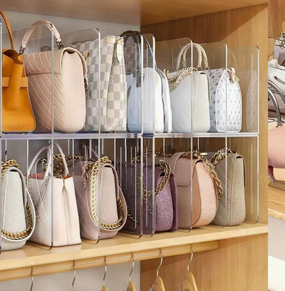 2pcs Clear Handbag Divider and Storage Rack for Closet Shelves, Transparent Clutch and Wallet Holder Stand