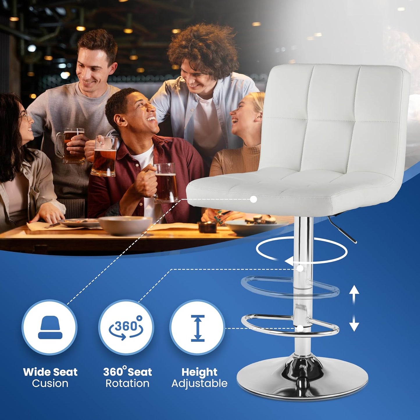 Bar Stools With Pu Leather Height Adjustable Bar Stools