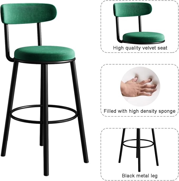 Bar Stools Velvet Kitchen Stool Green