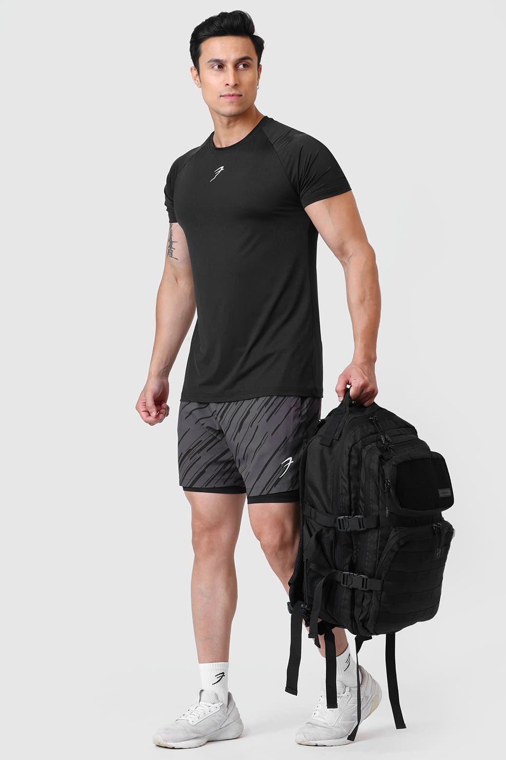 2 in 1 Printed Compression Shorts Graphite