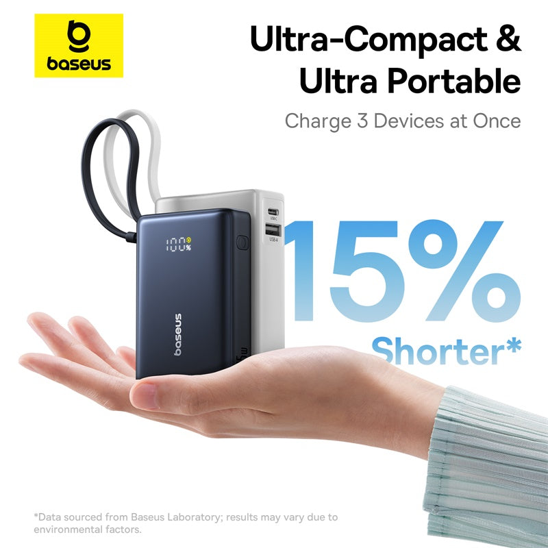 Baseus 10000mAh 45W Fast Charge Power Bank with Built-in Type-C Cable