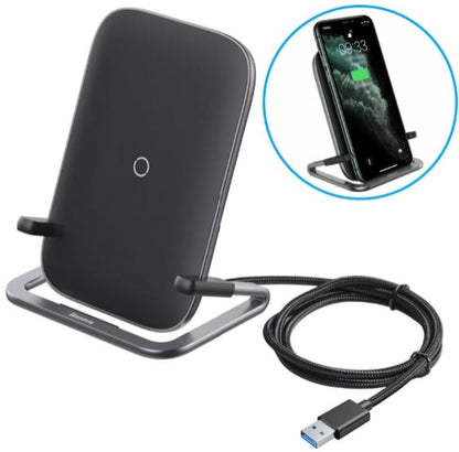 Baseus Rib Horizontal and Vertical Holder Wireless Charger Stand 15W Black