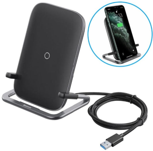Baseus Rib Horizontal and Vertical Holder Wireless Charger Stand 15W Black