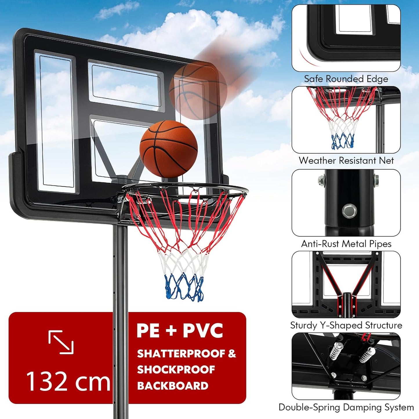 Basketball Hoop with stand height adjustable Hoop 3.05m