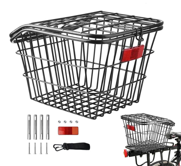 Bicycle Rear Seat Storage Basket Metal Frame with Lid For Cycling