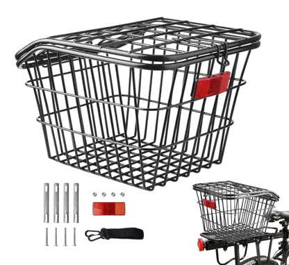 Bicycle Rear Seat Storage Basket Metal Frame with Lid For Cycling