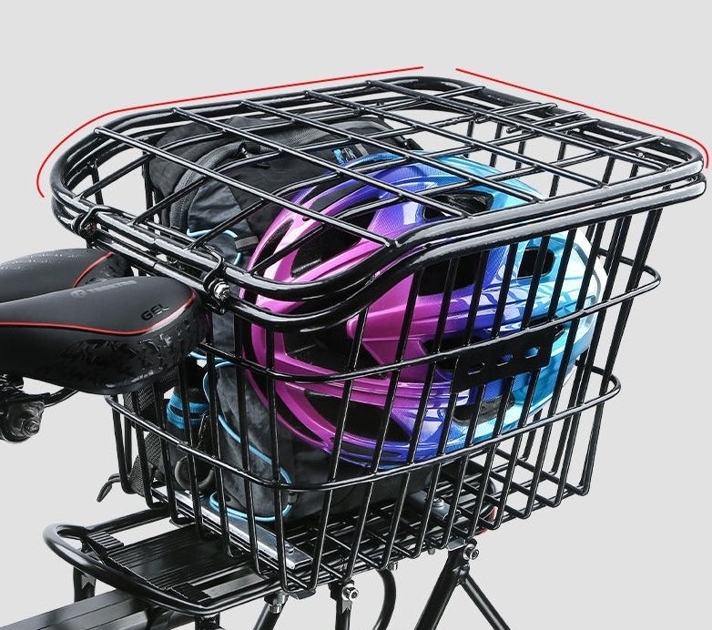 Bicycle Rear Seat Storage Basket Metal Frame with Lid For Cycling