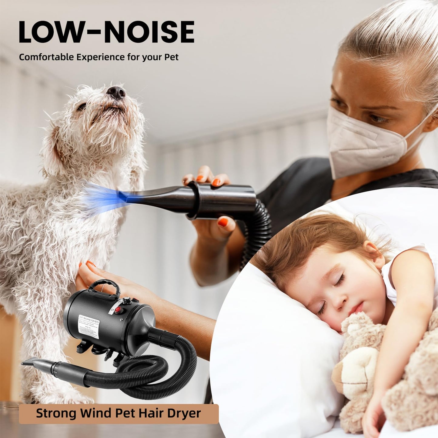 Pet Hair Dryer Grooming Blower Black