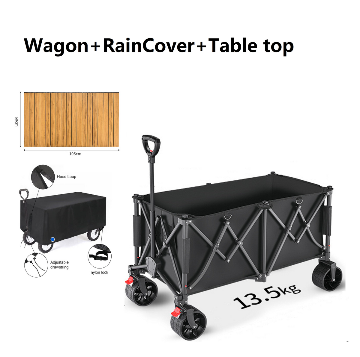 Heavy Duty Collapsible Trolley,Wagon Cart – Extra Large 260L, All-Terrain Wheels LJ1113