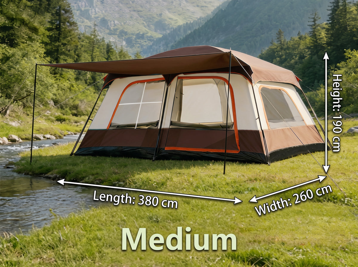 Family Cabin Camping Tent with Sunshade Awning QLY7133