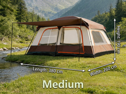 Family Cabin Camping Tent with Sunshade Awning QLY7133