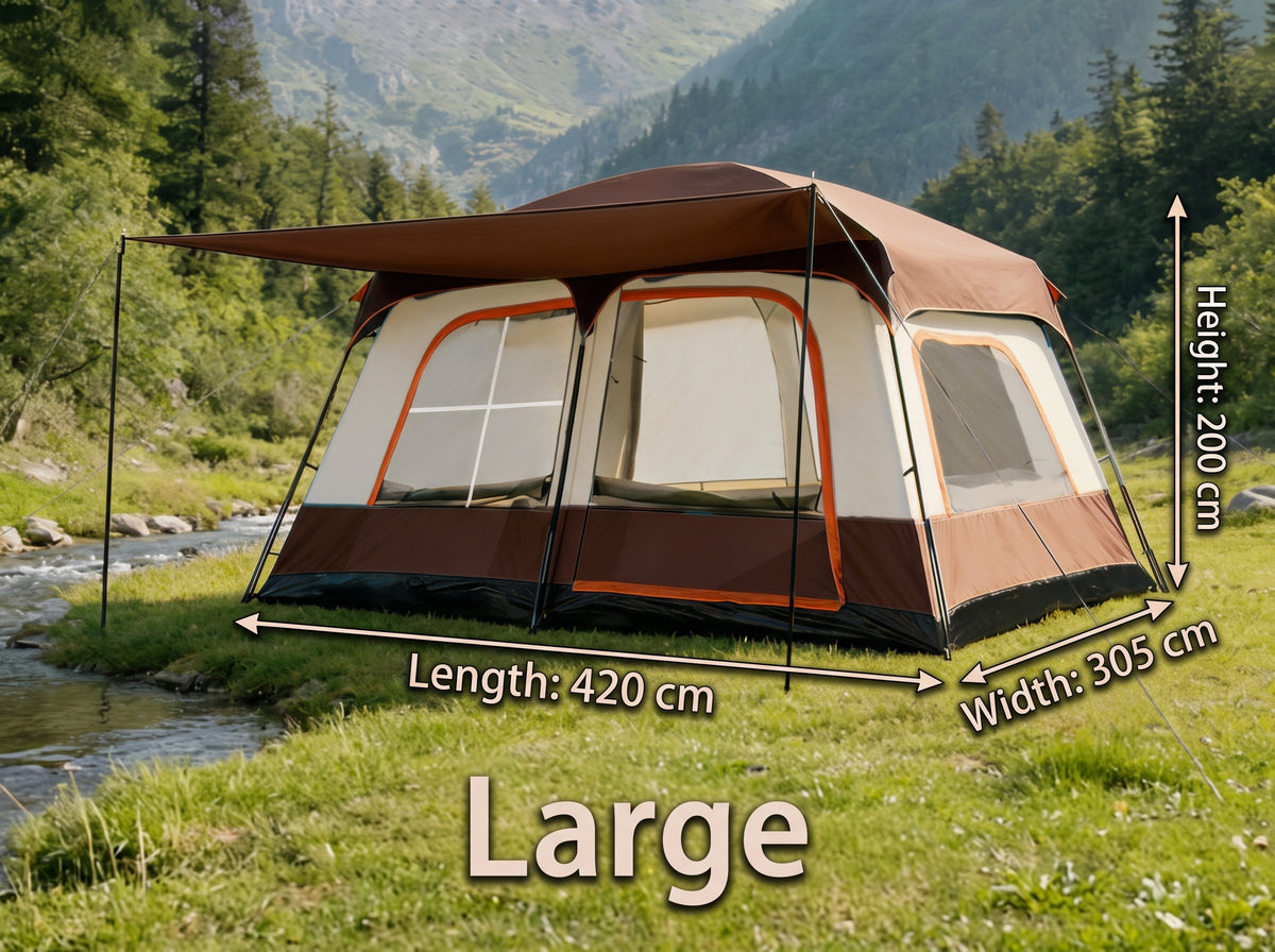Family Cabin Camping Tent with Sunshade Awning QLY7133