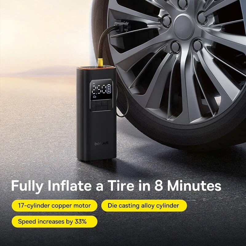 Baseus Car Air Inflator Portable Rechargeable With LCD Digital Display