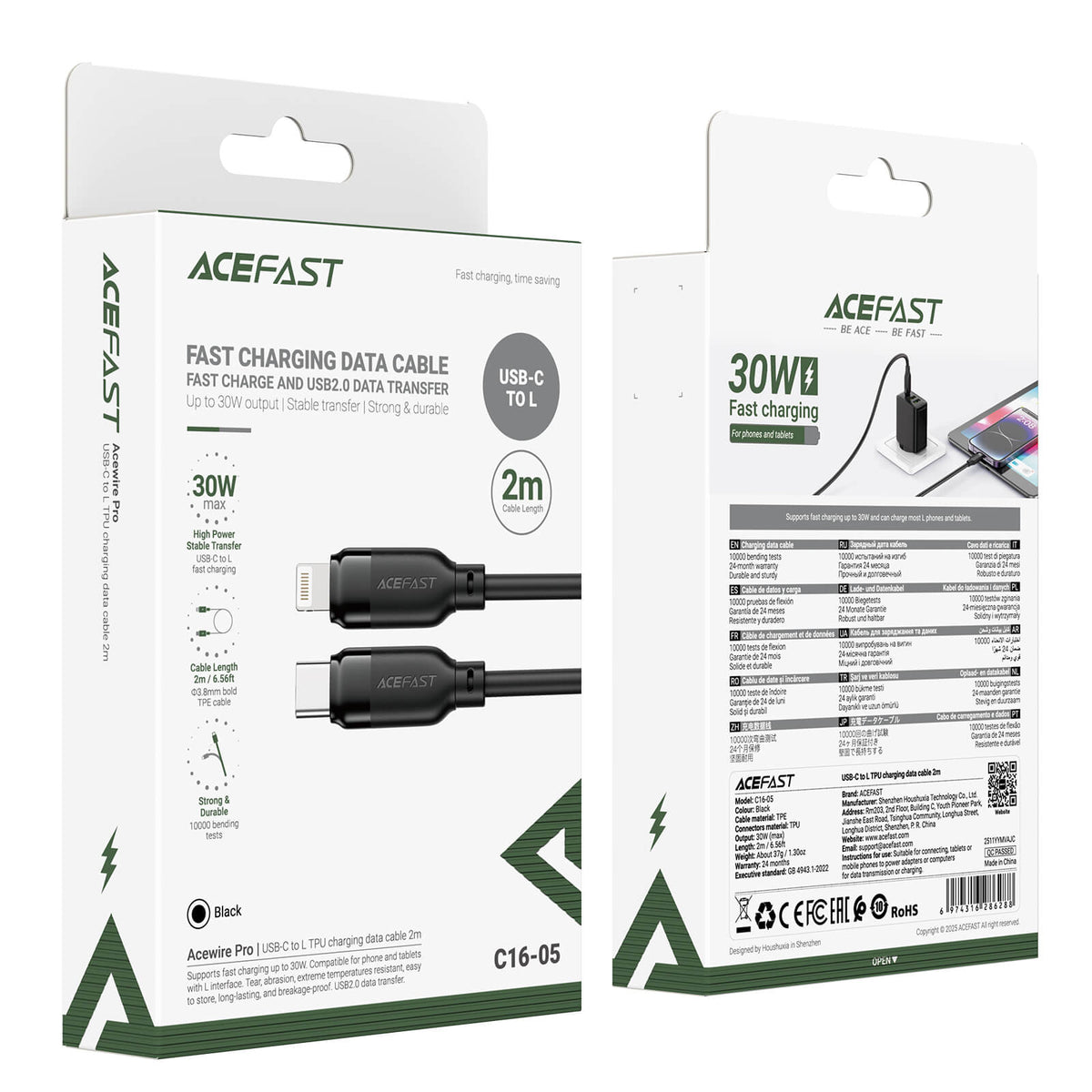 Acefast PD 30W Type-C to Lightning TPU Charging Data Cable 2m C16-05