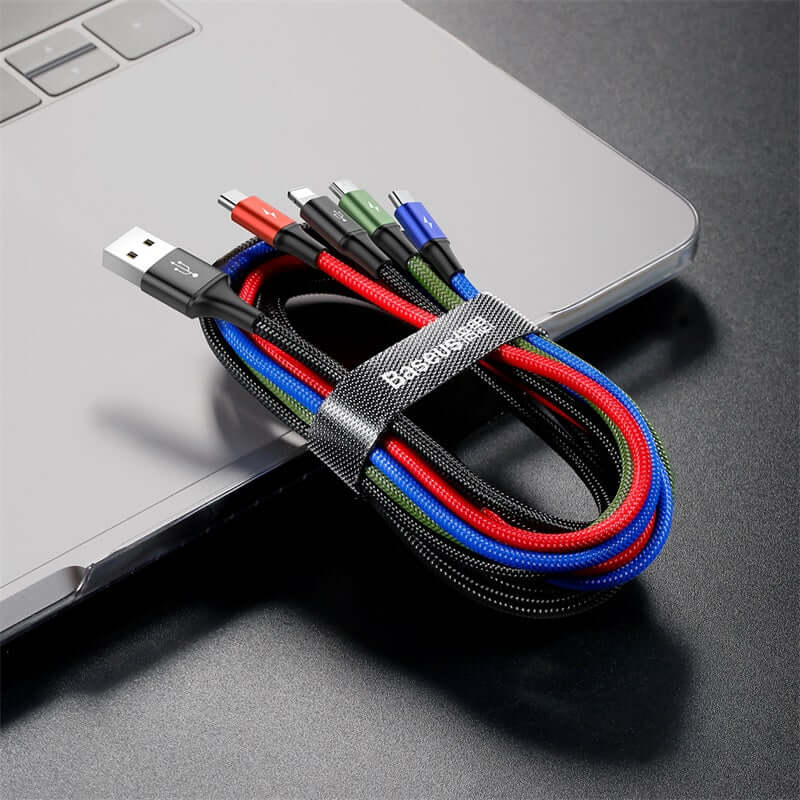 4 in 1 USB to 2x Type-C 1x Lightning 1x Micro USB Charging Cable Max 3.5A-1.2m