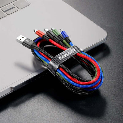 4 in 1 USB to 2x Type-C 1x Lightning 1x Micro USB Charging Cable Max 3.5A-1.2m