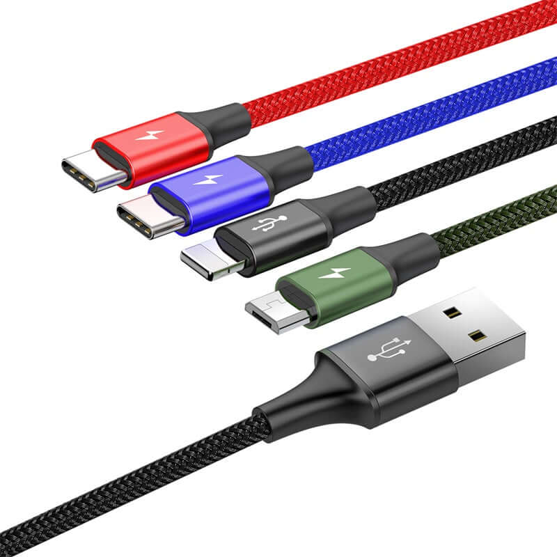 4 in 1 USB to 2x Type-C 1x Lightning 1x Micro USB Charging Cable Max 3.5A-1.2m